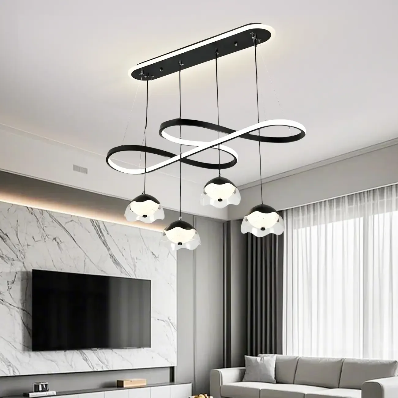 Adjustable Black Geometric Island Pendant Light for Kitchen Image - 3