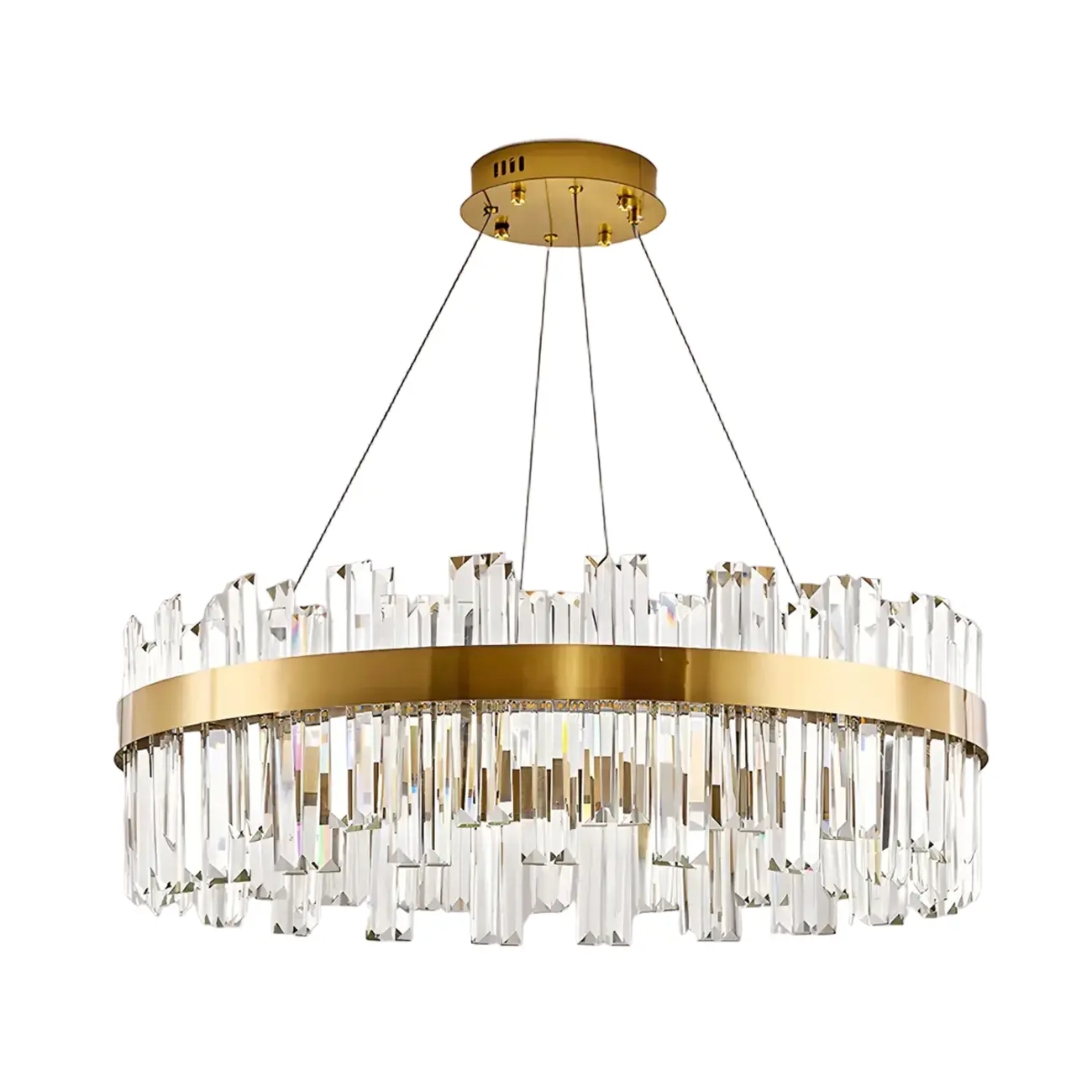 Glamorous Gold Round Crystal LED Chandelier for Living Room Image - 12 | homeyfad
