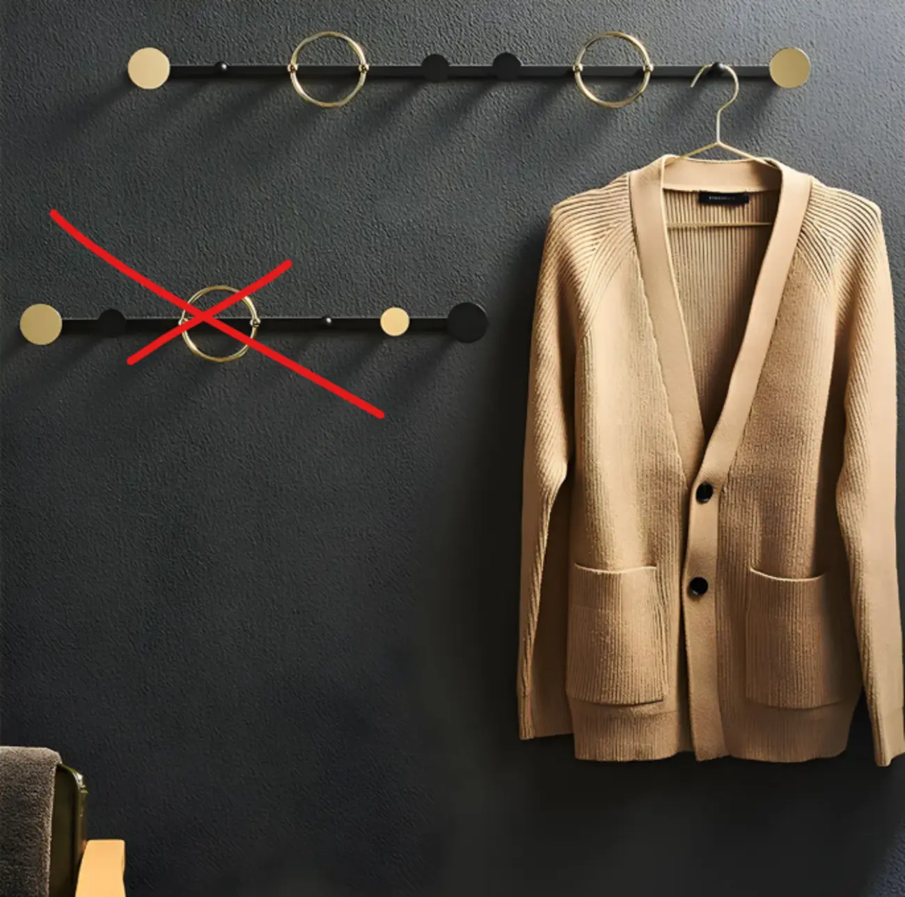 Glam Metal Wall-Mounted Coat Rack with Hooks Image - 2 | homeyfad