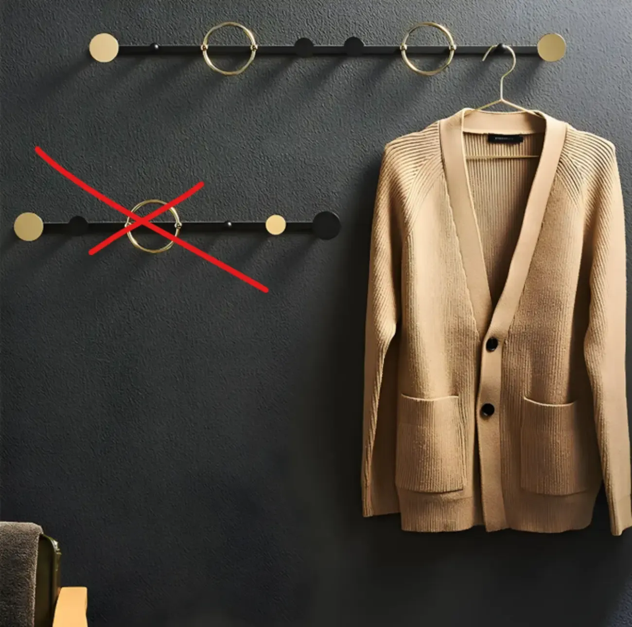 Glam Metal Wall-Mounted Coat Rack with Hooks Image - 2