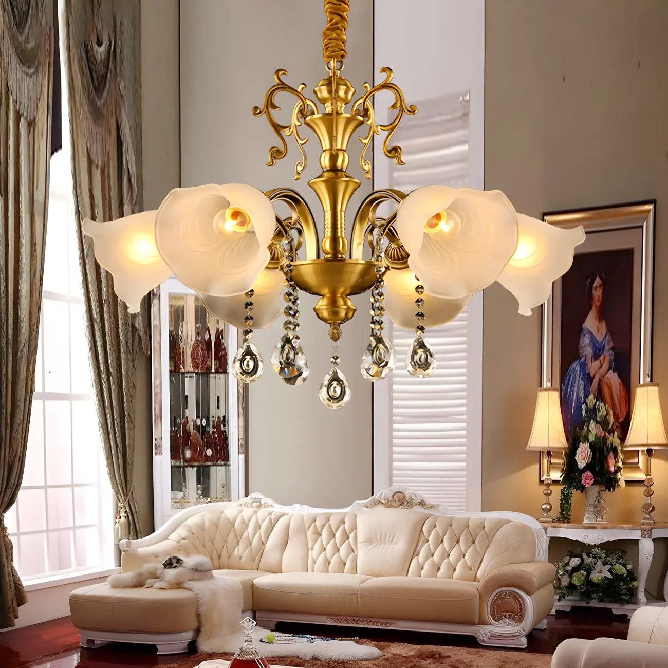 Gold Floral Crystal Glass Classic Elegant Chandelier Image - 2 | homeyfad
