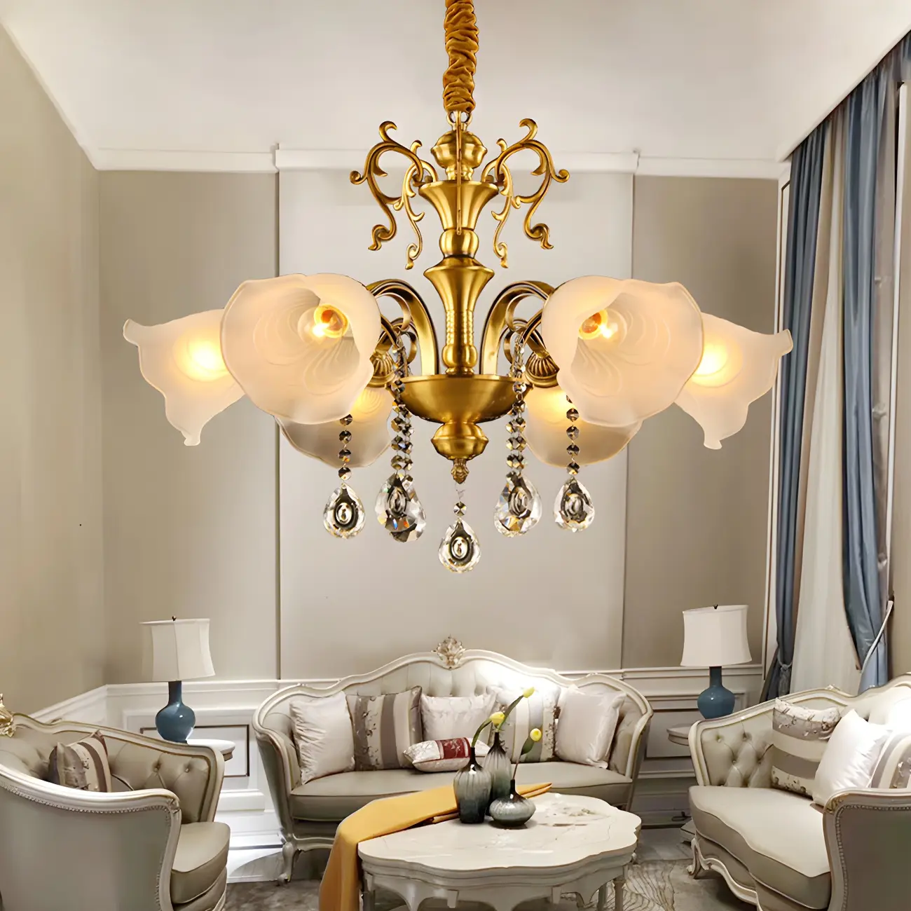 Gold Floral Crystal Glass Classic Elegant Chandelier Image - 1 | homeyfad