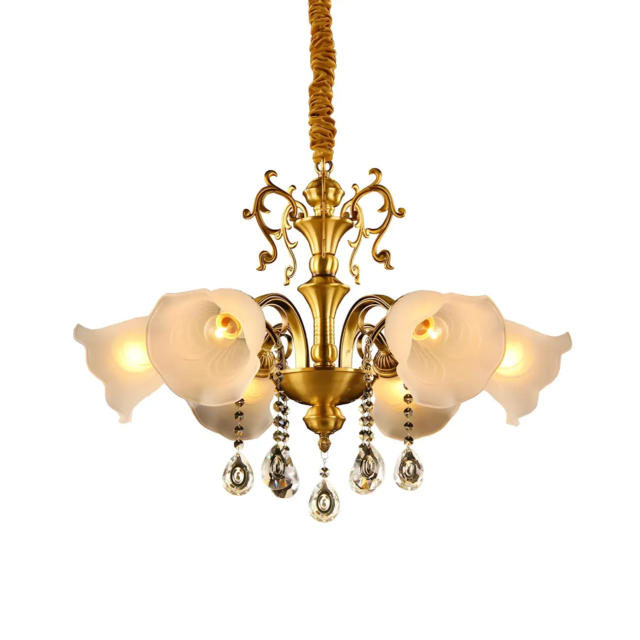 Gold Floral Crystal Glass Classic Elegant Chandelier Image - 3