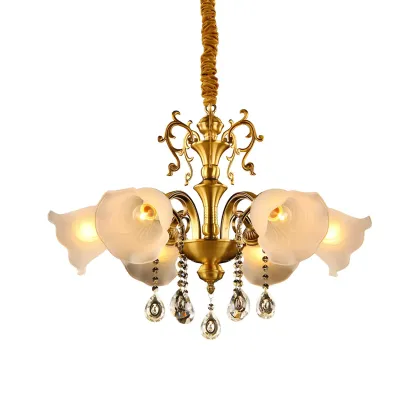Gold Floral Crystal Glass Classic Elegant Chandelier Image - 3