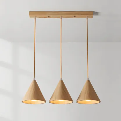 Modern Wood Cone LED Pendant Lights for Kitchen Image - 6