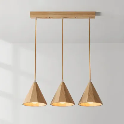 Modern Wood Cone LED Pendant Lights for Kitchen Image - 7