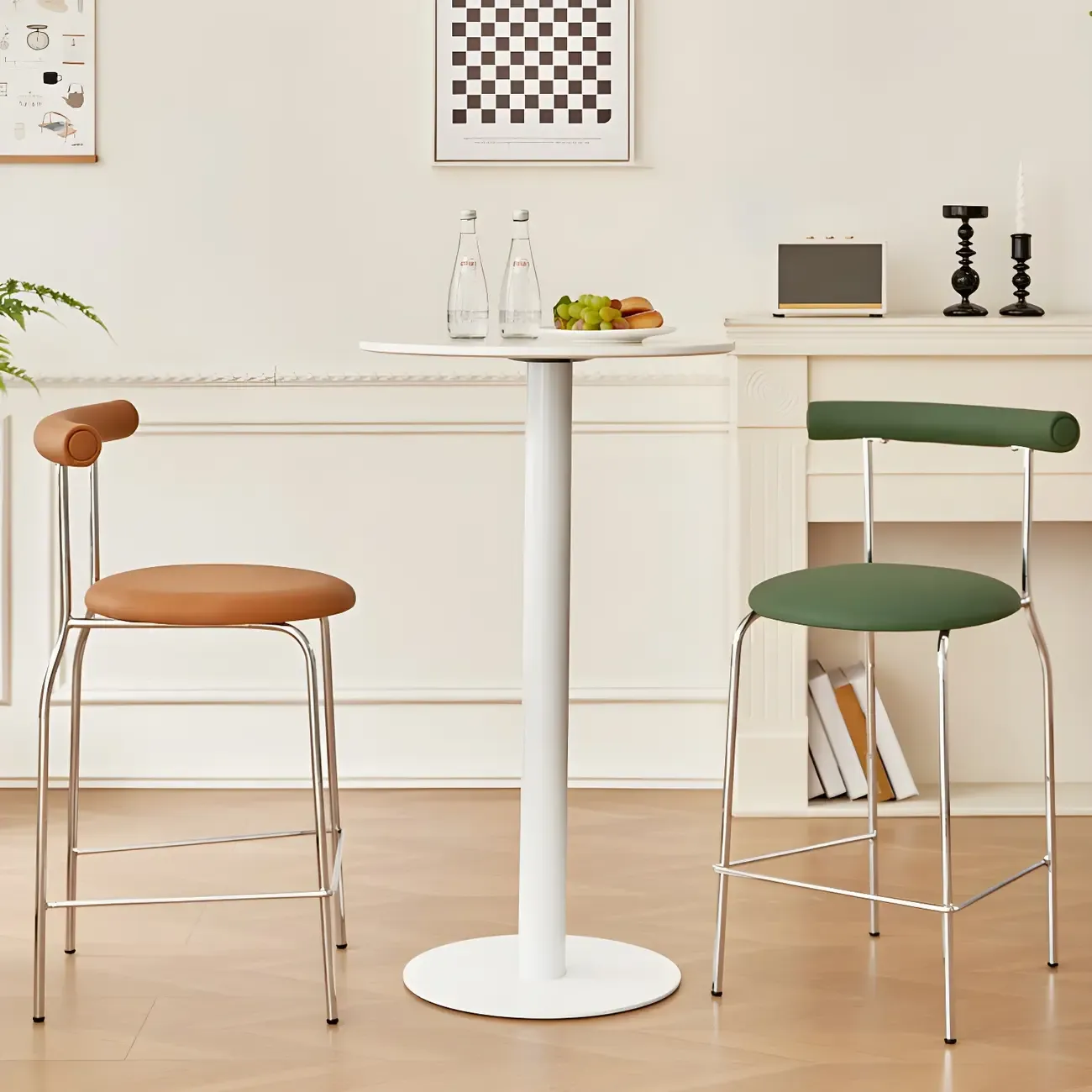 Modern Metal Comfort Cushion Durable High-Back Bar Stool Image - 1