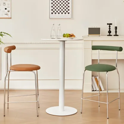 Modern Metal Comfort Cushion Durable High-Back Bar Stool Image - 1