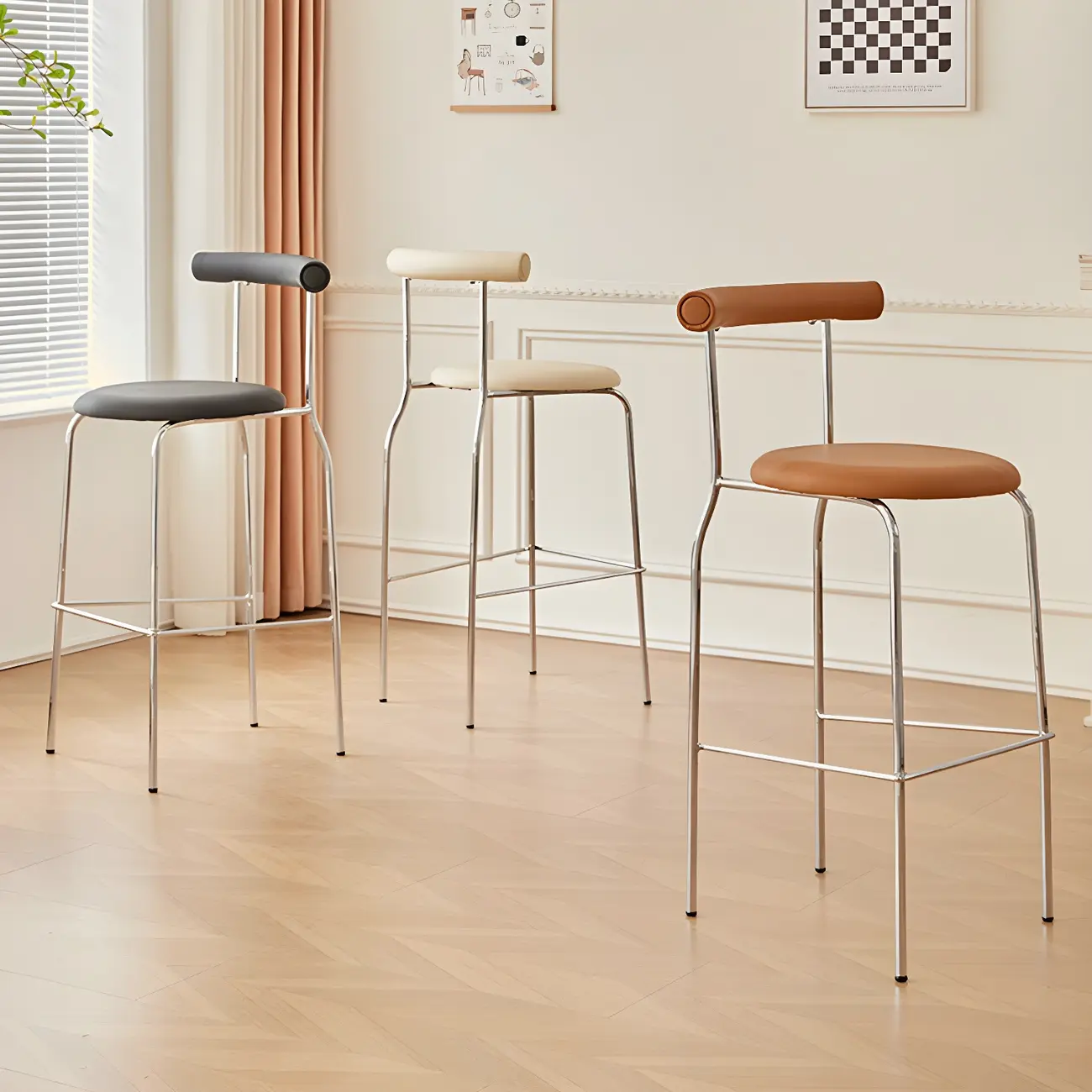 Modern Metal Comfort Cushion Durable High-Back Bar Stool Image - 3 | homeyfad