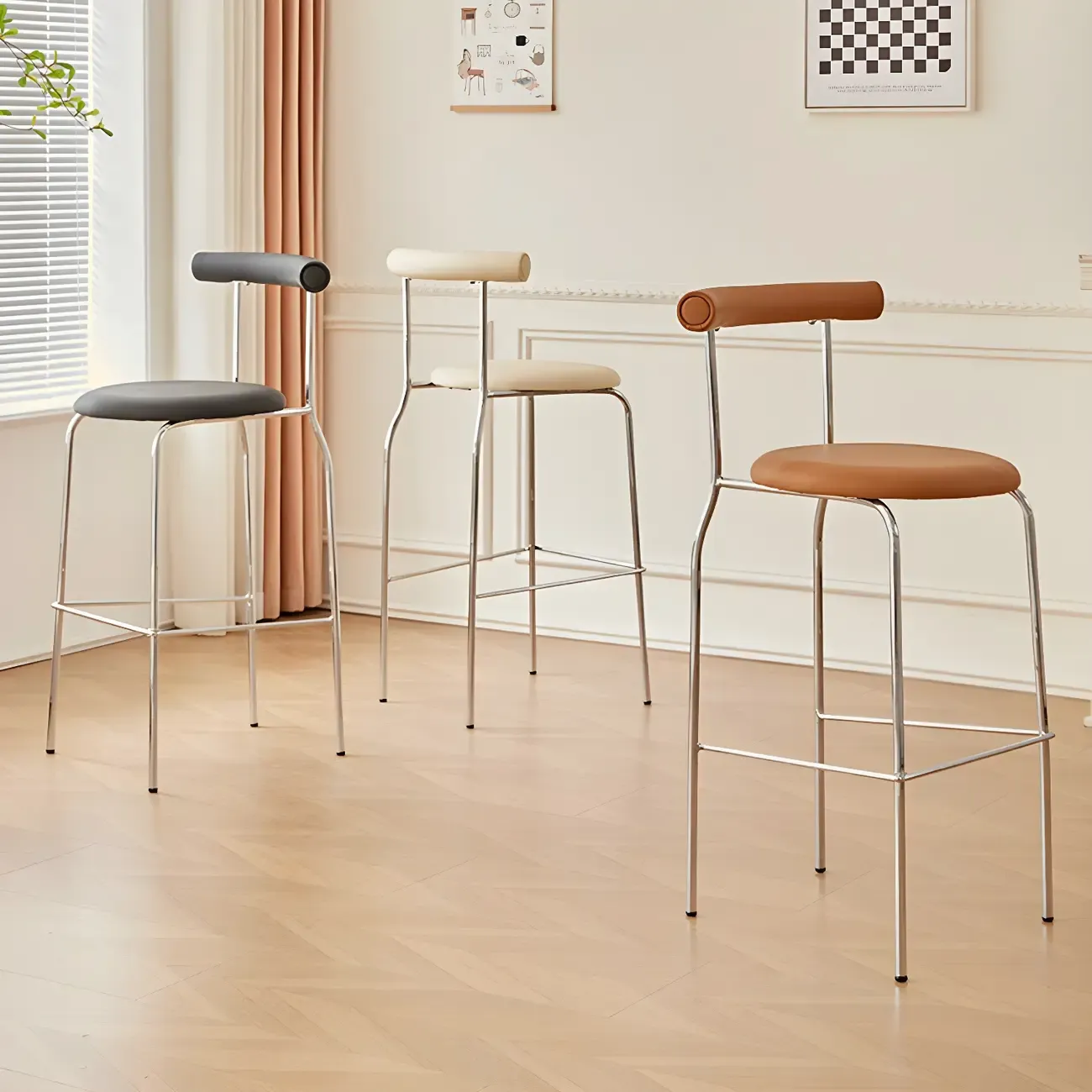 Modern Metal Comfort Cushion Durable High-Back Bar Stool Image - 3