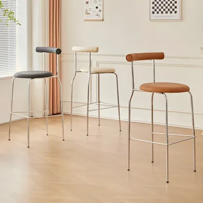 Modern Metal Comfort Cushion Durable High-Back Bar Stool Image - 3