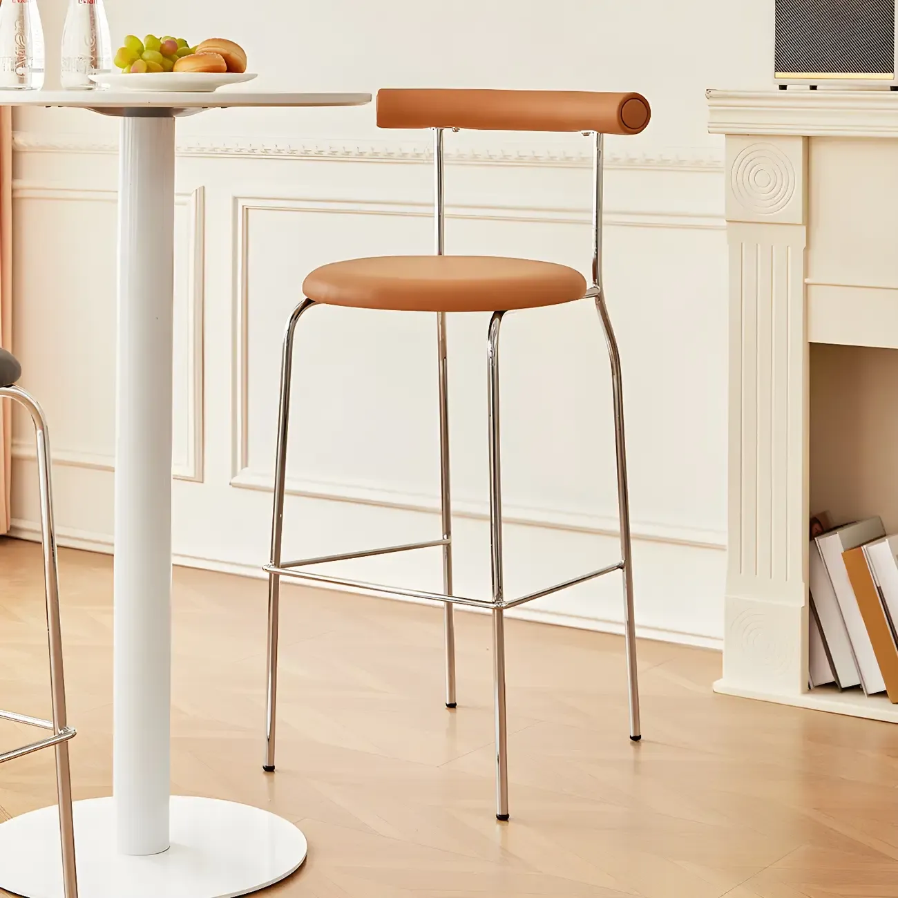 Modern Metal Comfort Cushion Durable High-Back Bar Stool Image - 5