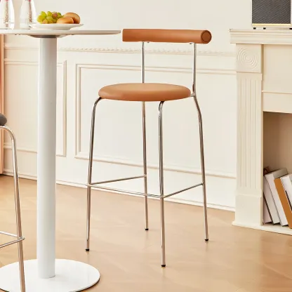 Modern Metal Comfort Cushion Durable High-Back Bar Stool Image - 5