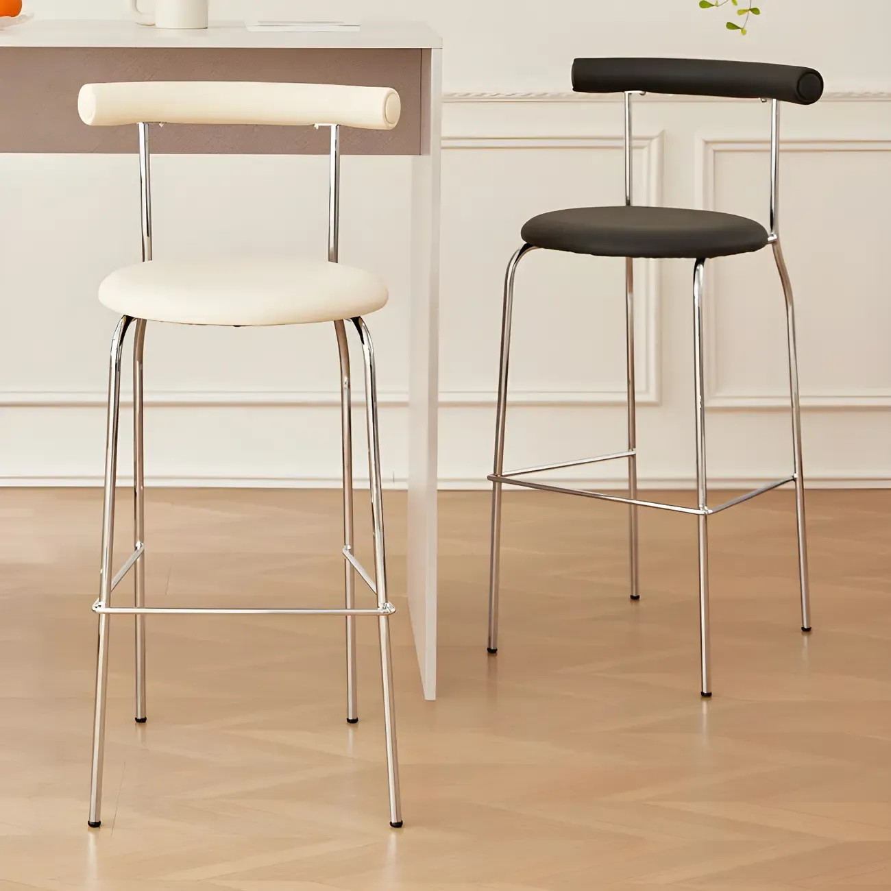 Modern Metal Comfort Cushion Durable High-Back Bar Stool Image - 4