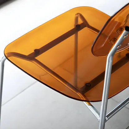 Modern Metal Leg Tan Acrylic Transparent High Back Bar Stool Image - 5