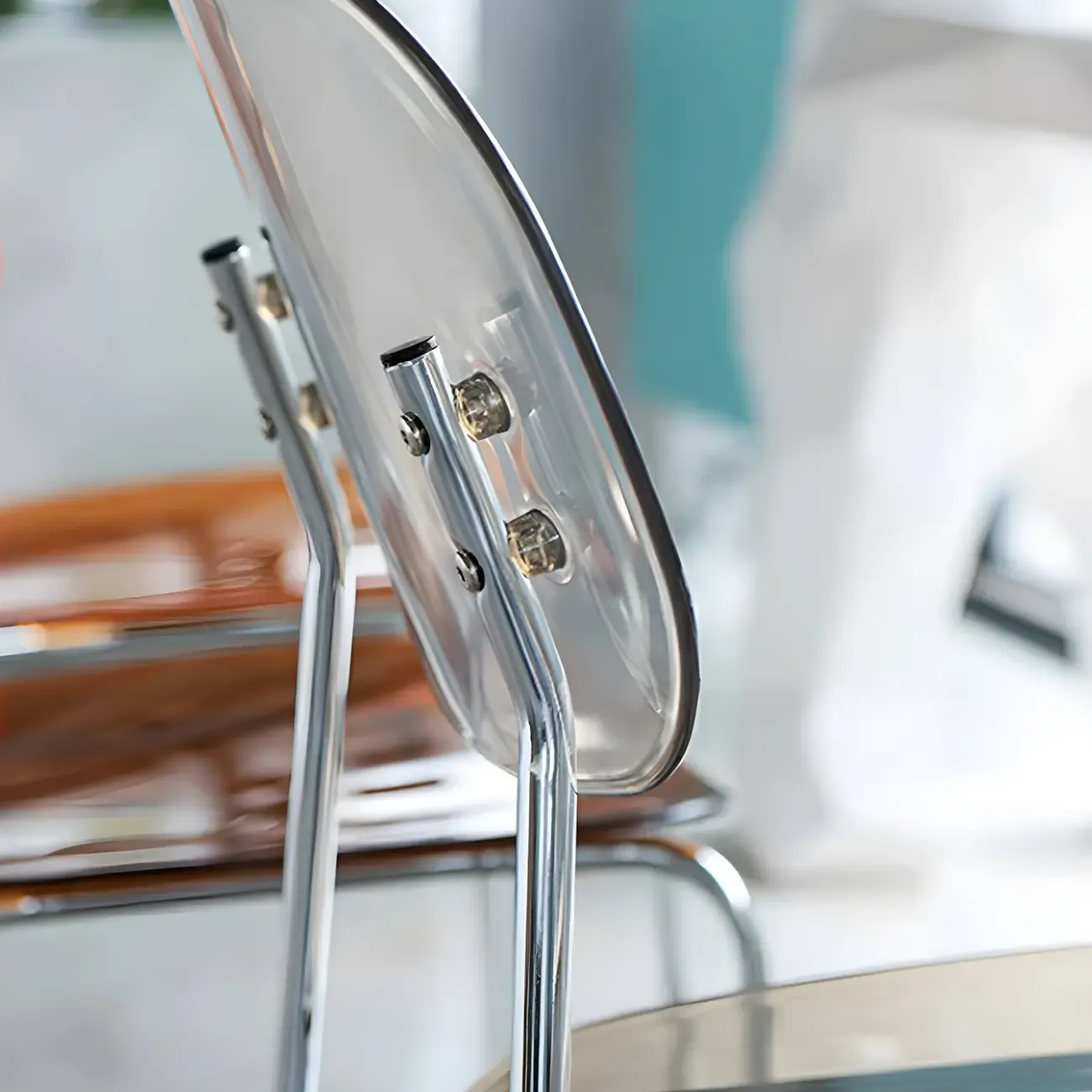 Modern Metal Leg Tan Acrylic Transparent High Back Bar Stool Image - 6