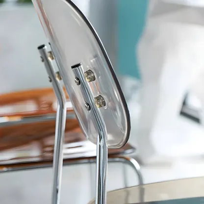 Modern Metal Leg Tan Acrylic Transparent High Back Bar Stool Image - 6