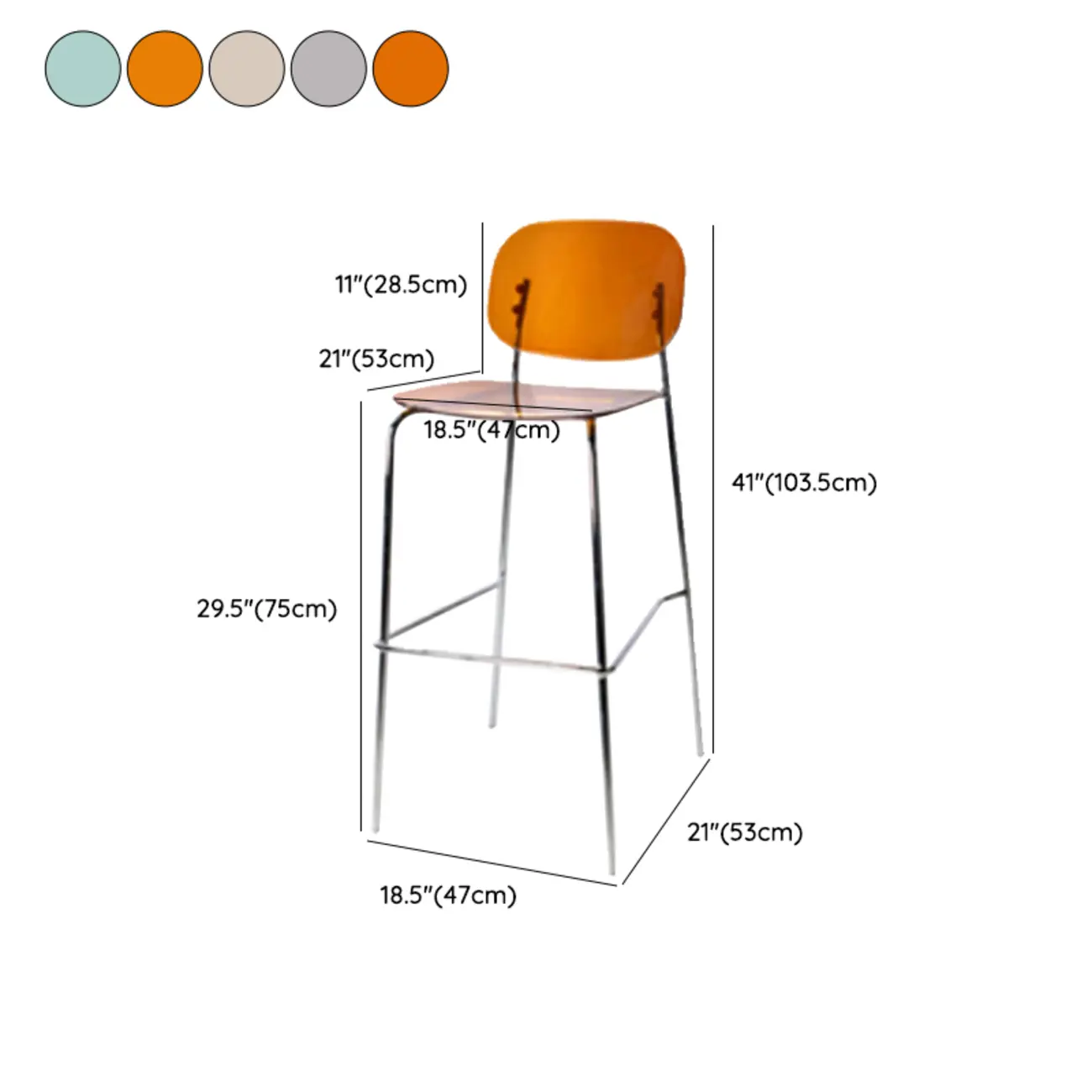 Modern Metal Leg Tan Acrylic Transparent High Back Bar Stool #size | homeyfad