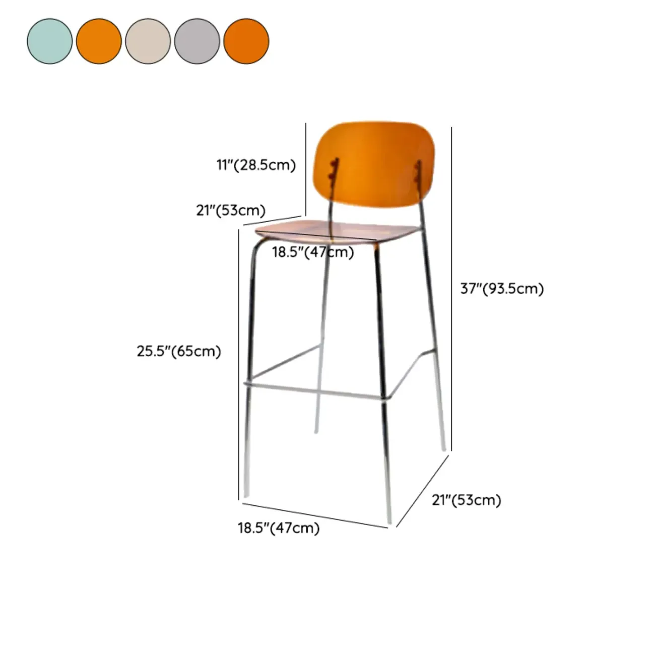 Modern Metal Leg Tan Acrylic Transparent High Back Bar Stool Image - 60