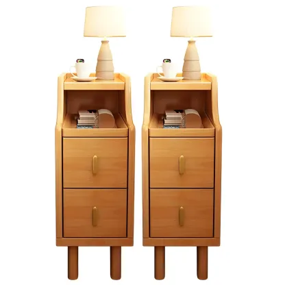 Narrow Walnut Wood Open Storage Multi-Function Nightstand Image - 10