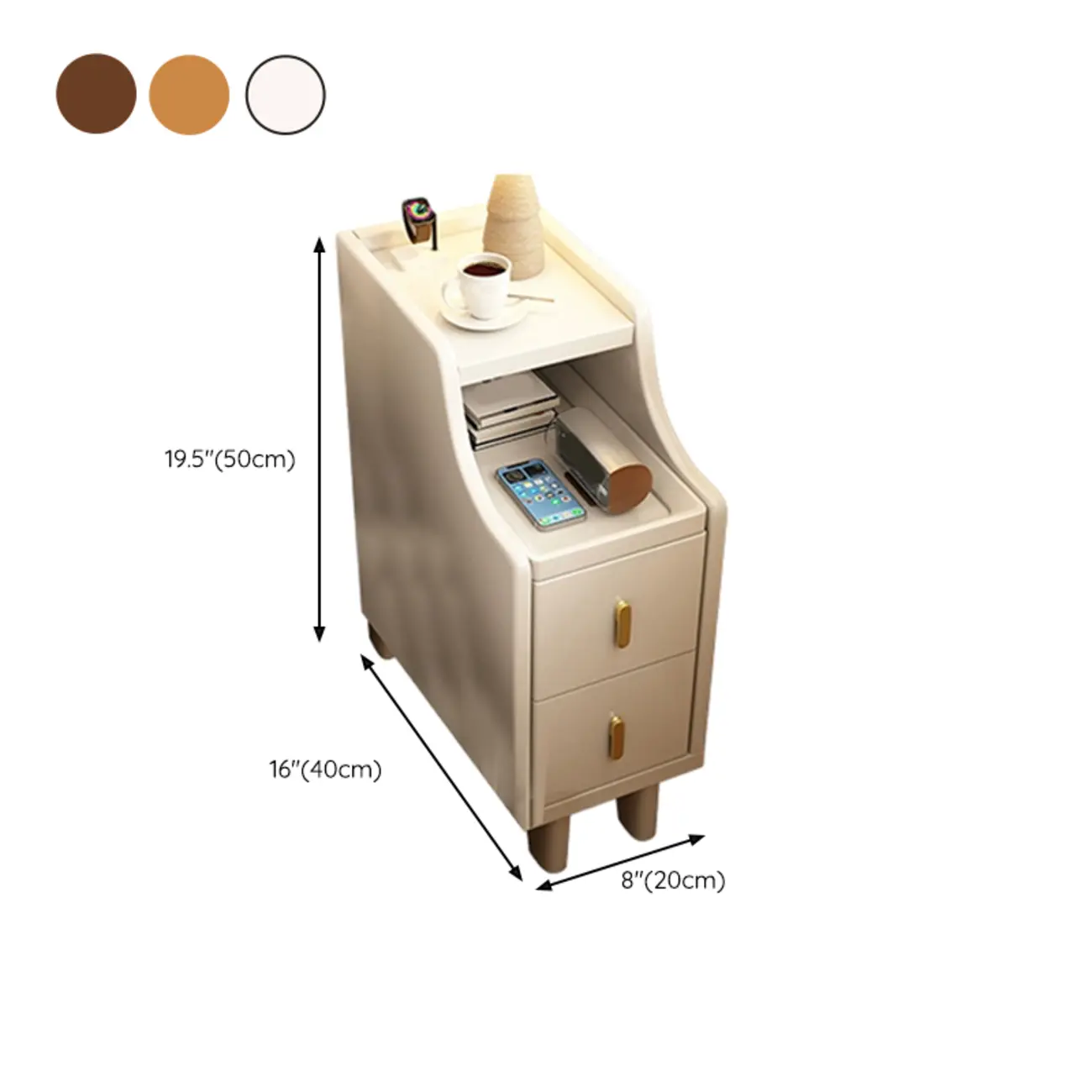 Narrow Walnut Wood Open Storage Multi-Function Nightstand #size | homeyfad