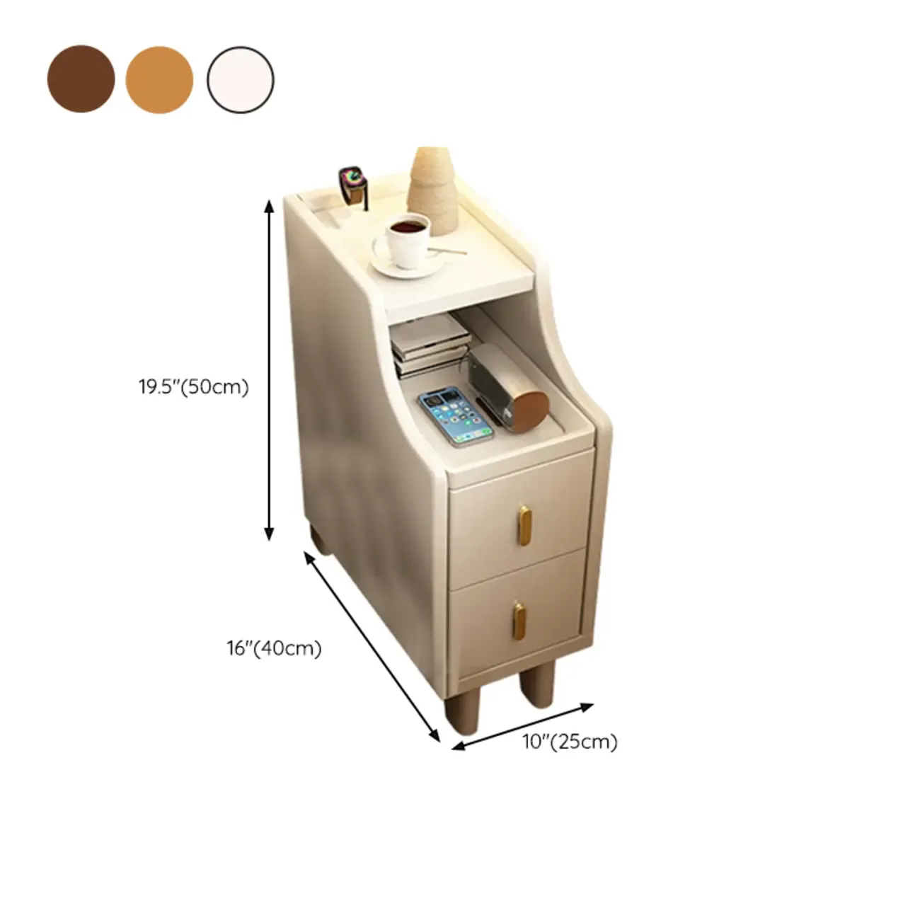 Narrow Walnut Wood Open Storage Multi-Function Nightstand Image - 14