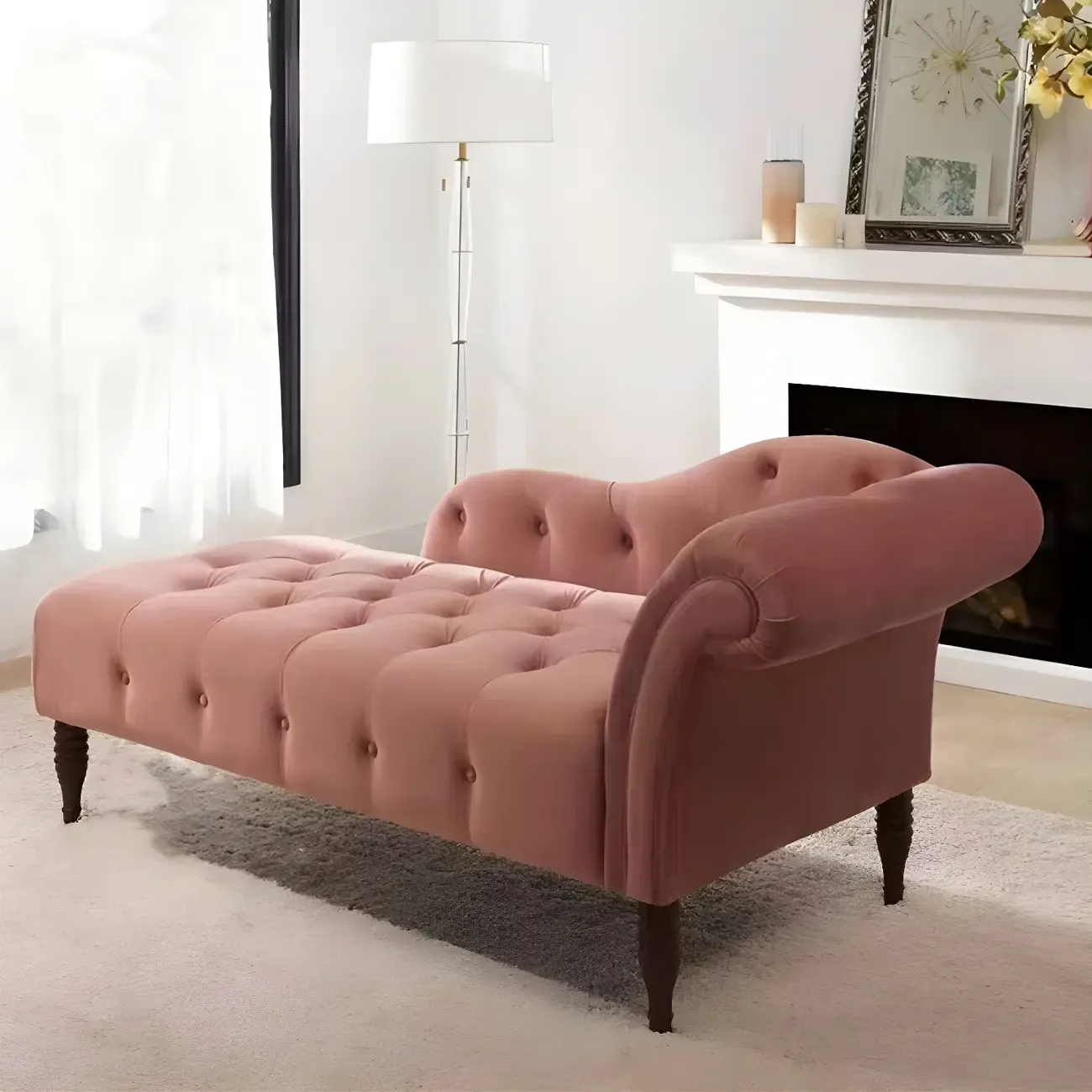Traditional Solid Color Polyester Rolled Arm Chaise Lounge Image - 3