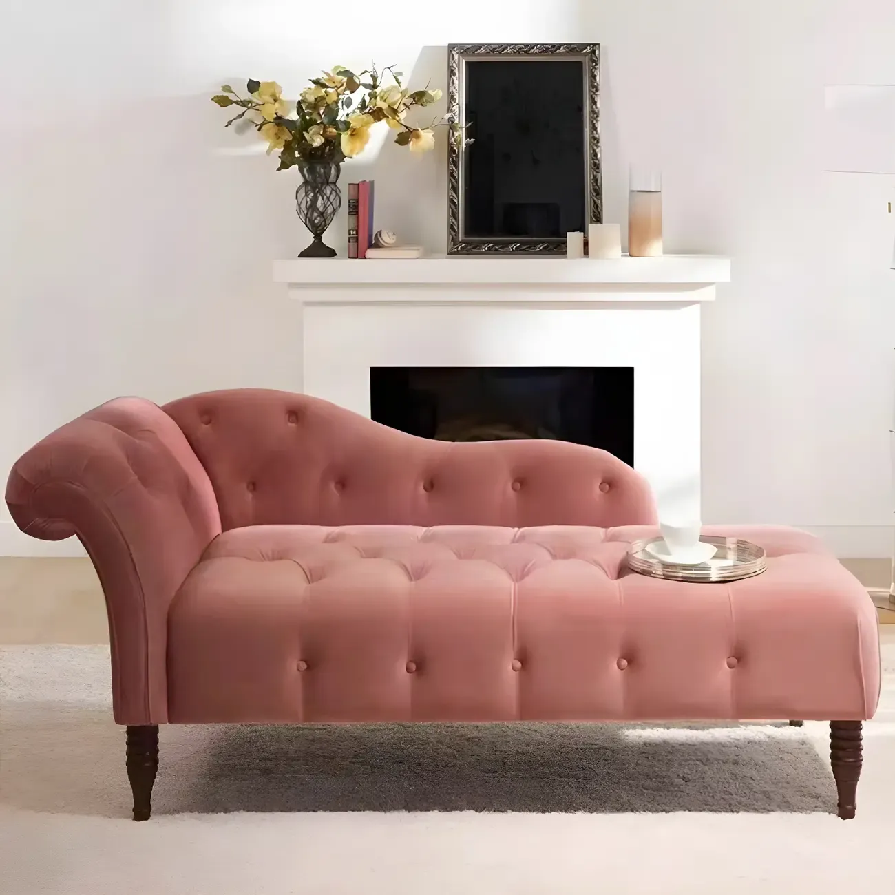 Traditional Solid Color Polyester Rolled Arm Chaise Lounge Image - 4