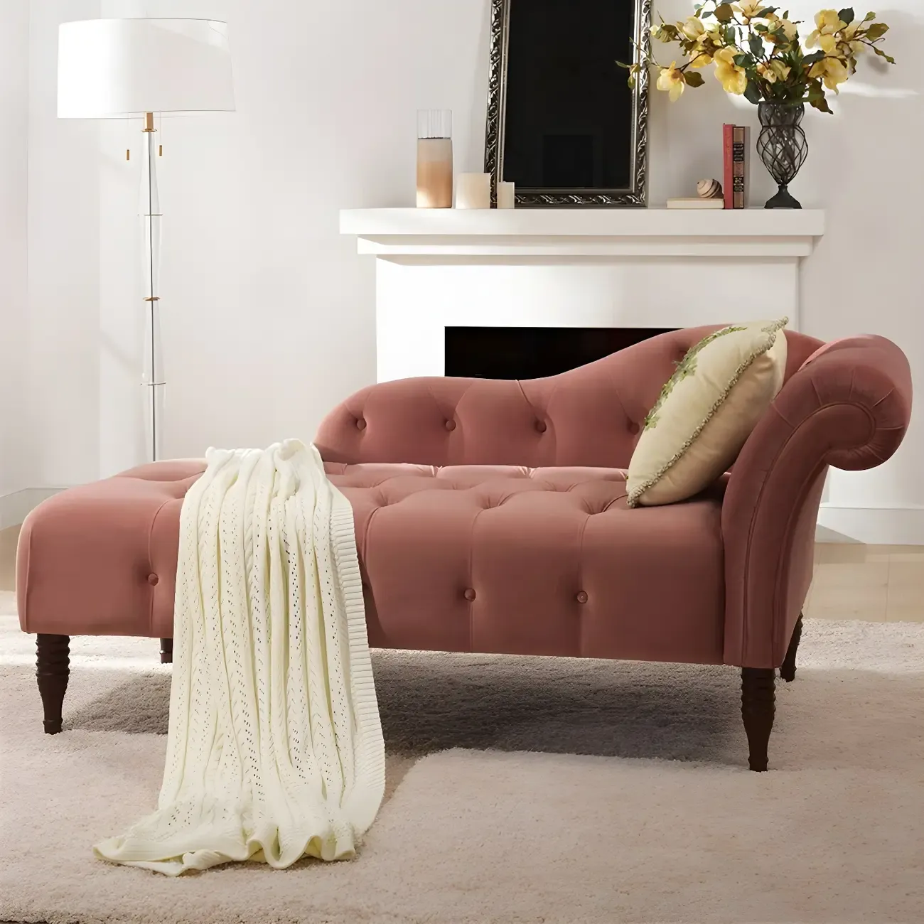 Traditional Solid Color Polyester Rolled Arm Chaise Lounge Image - 6