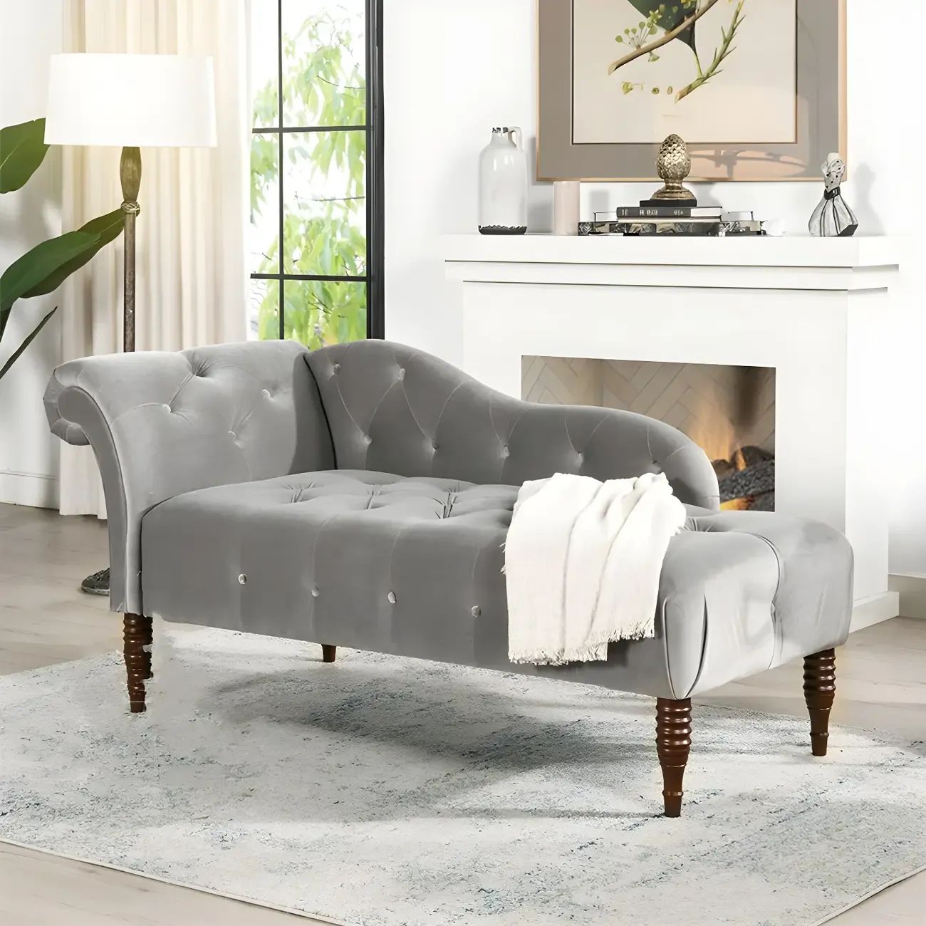 Traditional Solid Color Polyester Rolled Arm Chaise Lounge Image - 9
