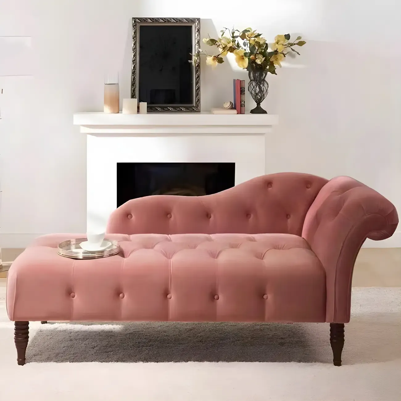 Traditional Solid Color Polyester Rolled Arm Chaise Lounge Image - 5