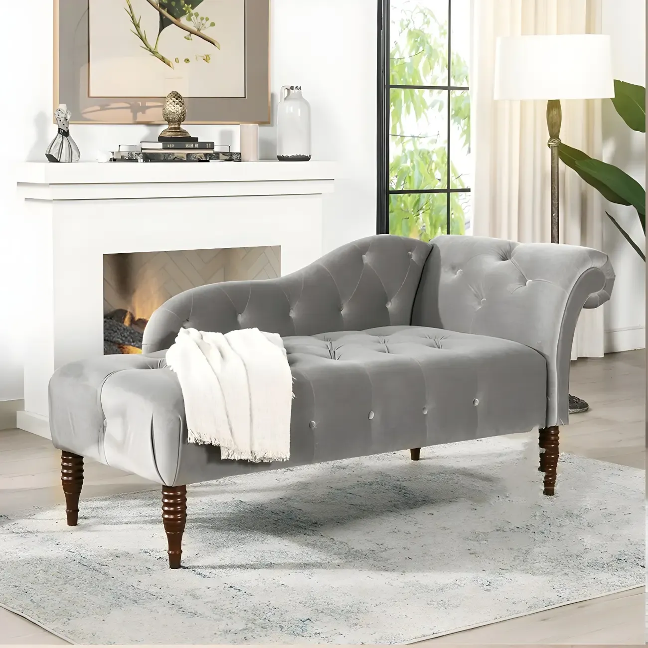 Traditional Solid Color Polyester Rolled Arm Chaise Lounge Image - 10