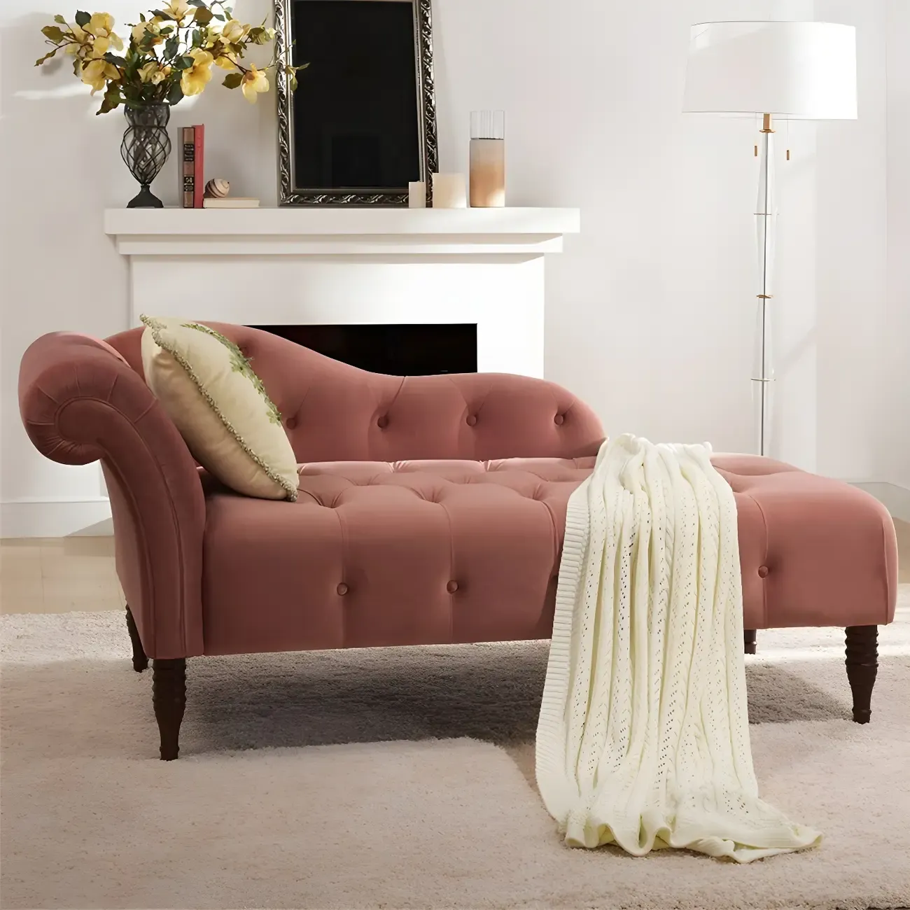 Traditional Solid Color Polyester Rolled Arm Chaise Lounge Image - 8