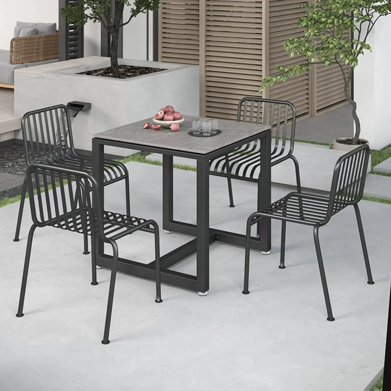Modern Stone Grey Outdoor Dining Table Image - 2 | homeyfad