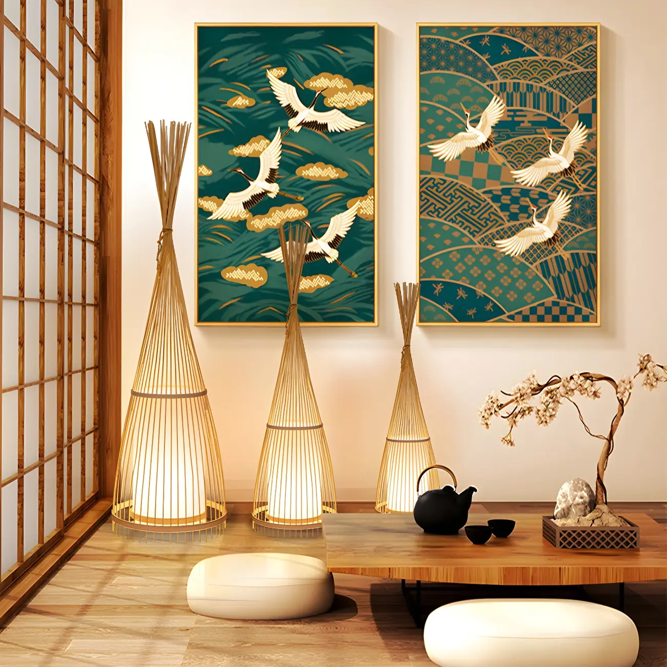 Rustic Bamboo Cover Oval Stand up Floor Lamp Shade for Living Room | homeyfad