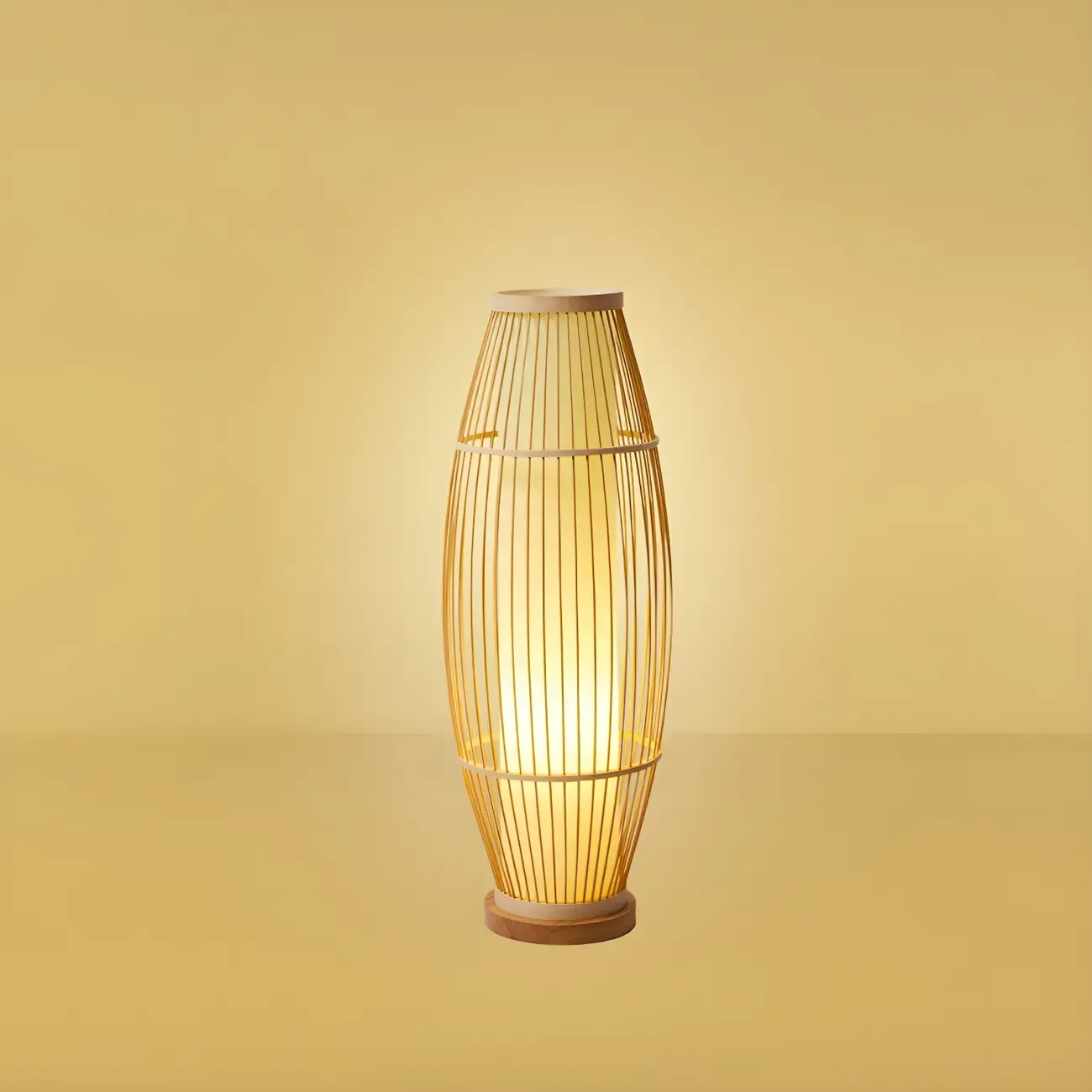 Rustic Bamboo Cover Oval Stand up Floor Lamp Shade for Living Room