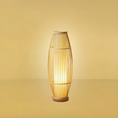 Rustic Bamboo Cover Oval Stand up Floor Lamp Shade for Living Room