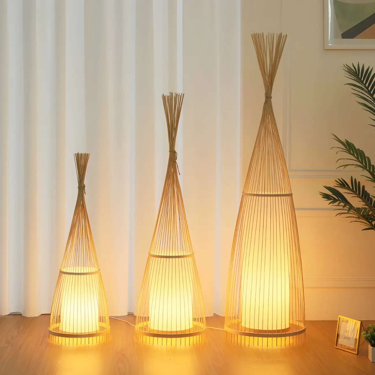 Rustic Bamboo Cover Oval Stand up Floor Lamp Shade for Living Room | homeyfad