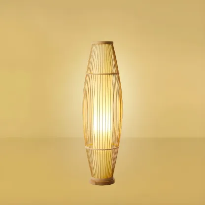 Rustic Bamboo Cover Oval Stand up Floor Lamp Shade for Living Room