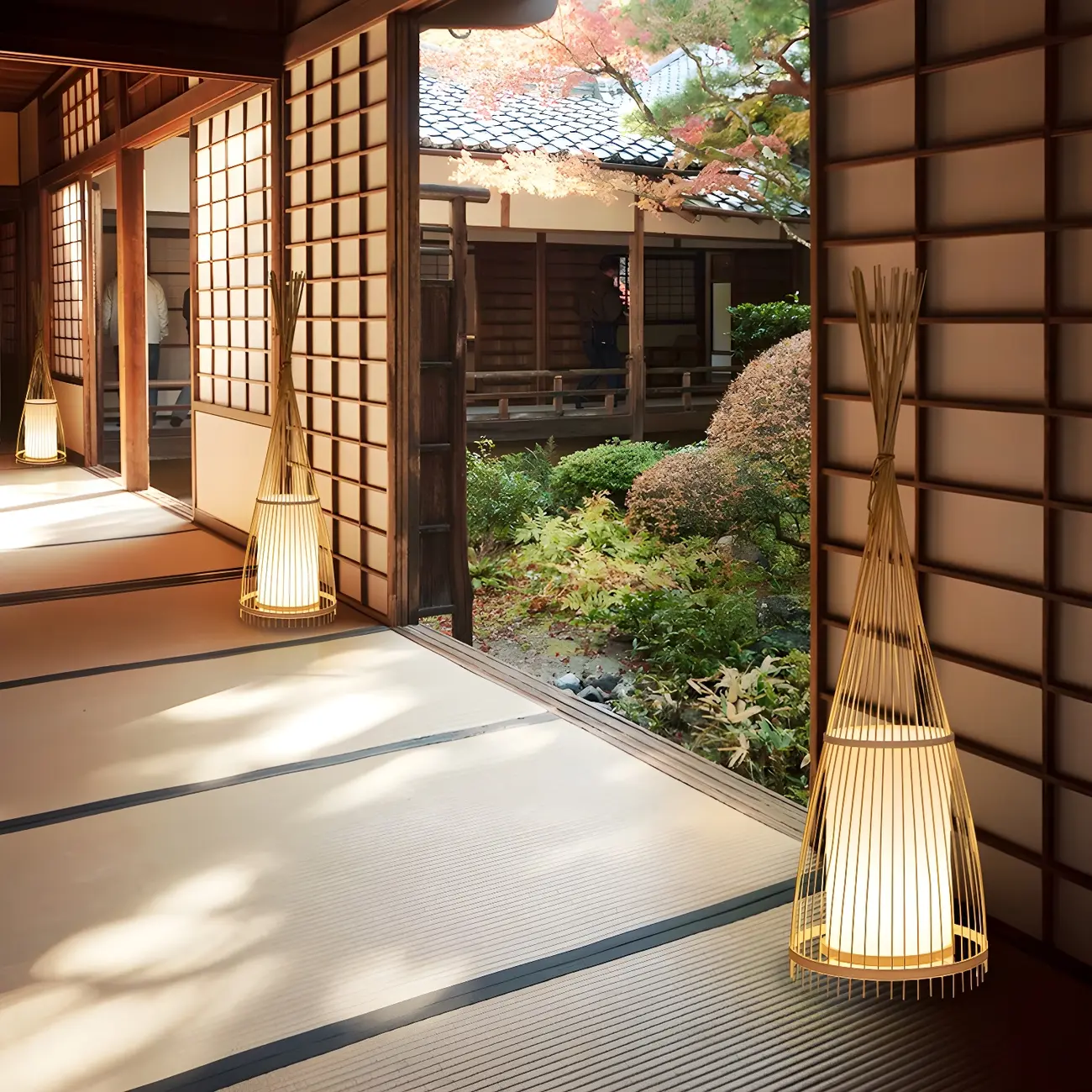 Rustic Bamboo Cover Oval Stand up Floor Lamp Shade for Living Room | homeyfad