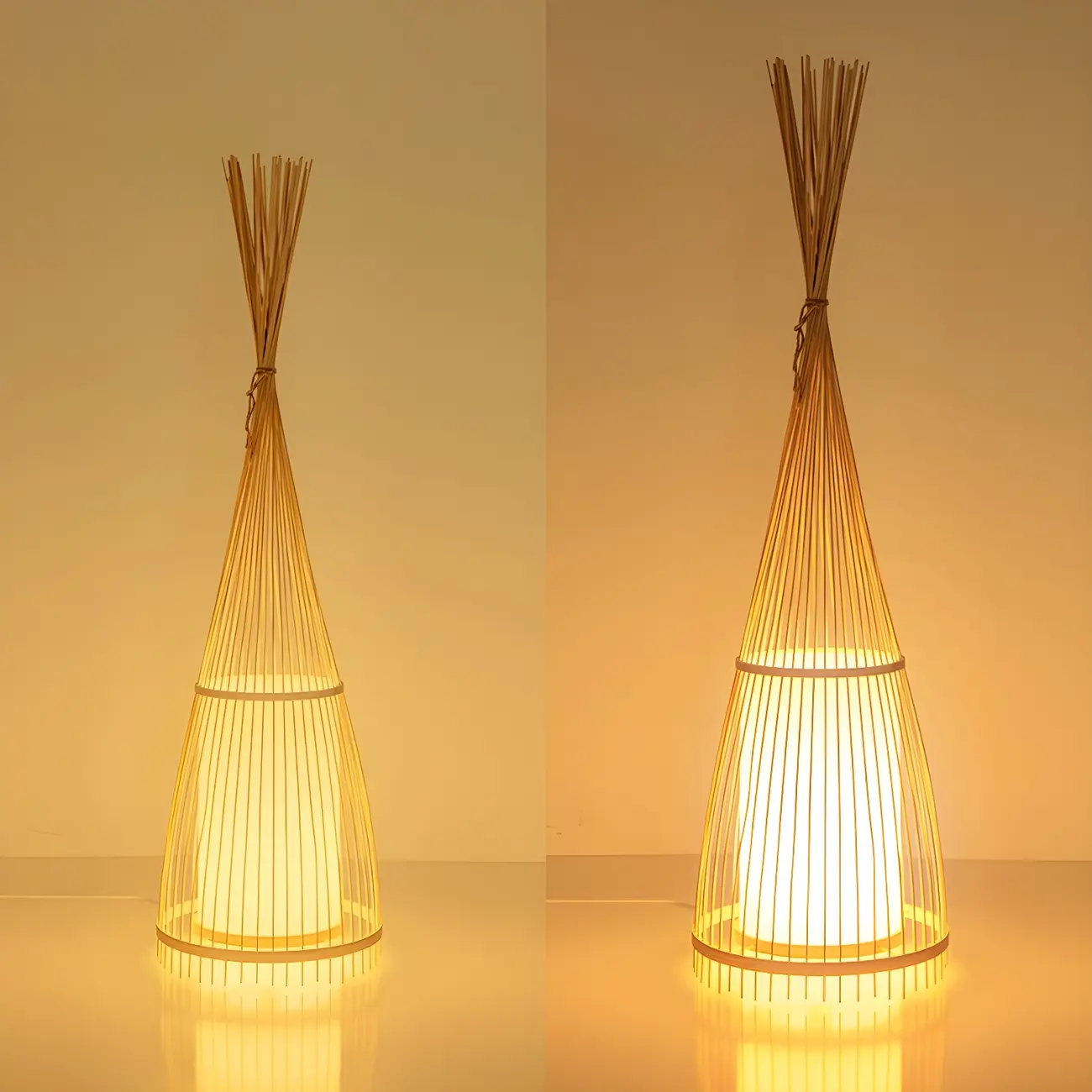 Rustic Bamboo Cover Oval Stand up Floor Lamp Shade for Living Room | homeyfad