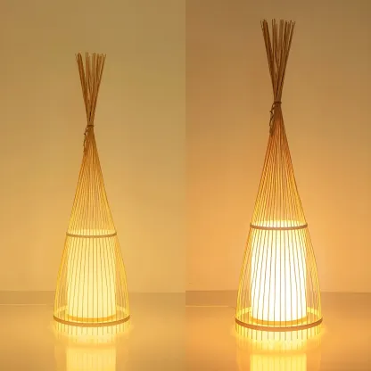 Rustic Bamboo Cover Oval Stand up Floor Lamp Shade for Living Room