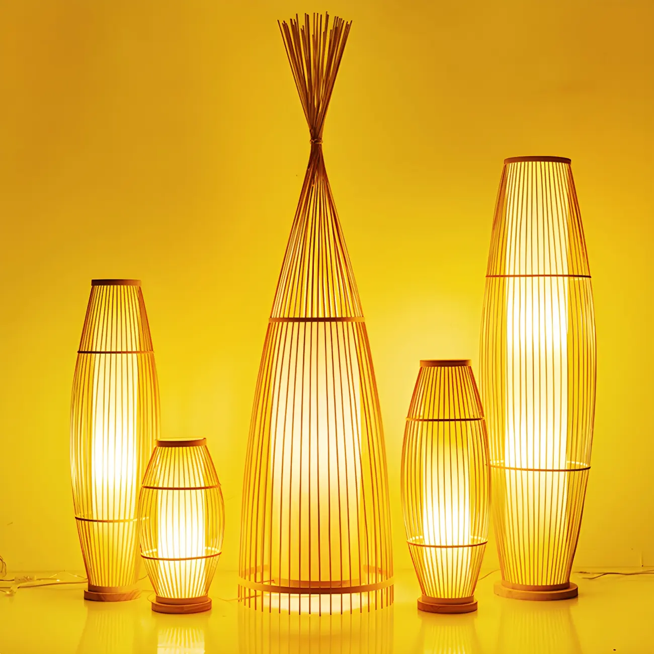 Rustic Bamboo Cover Oval Stand up Floor Lamp Shade for Living Room | homeyfad