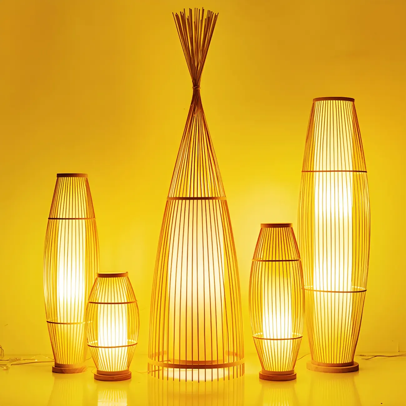 Rustic Bamboo Cover Oval Stand up Floor Lamp Shade for Living Room