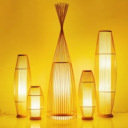 Rustic Bamboo Cover Oval Stand up Floor Lamp Shade for Living Room