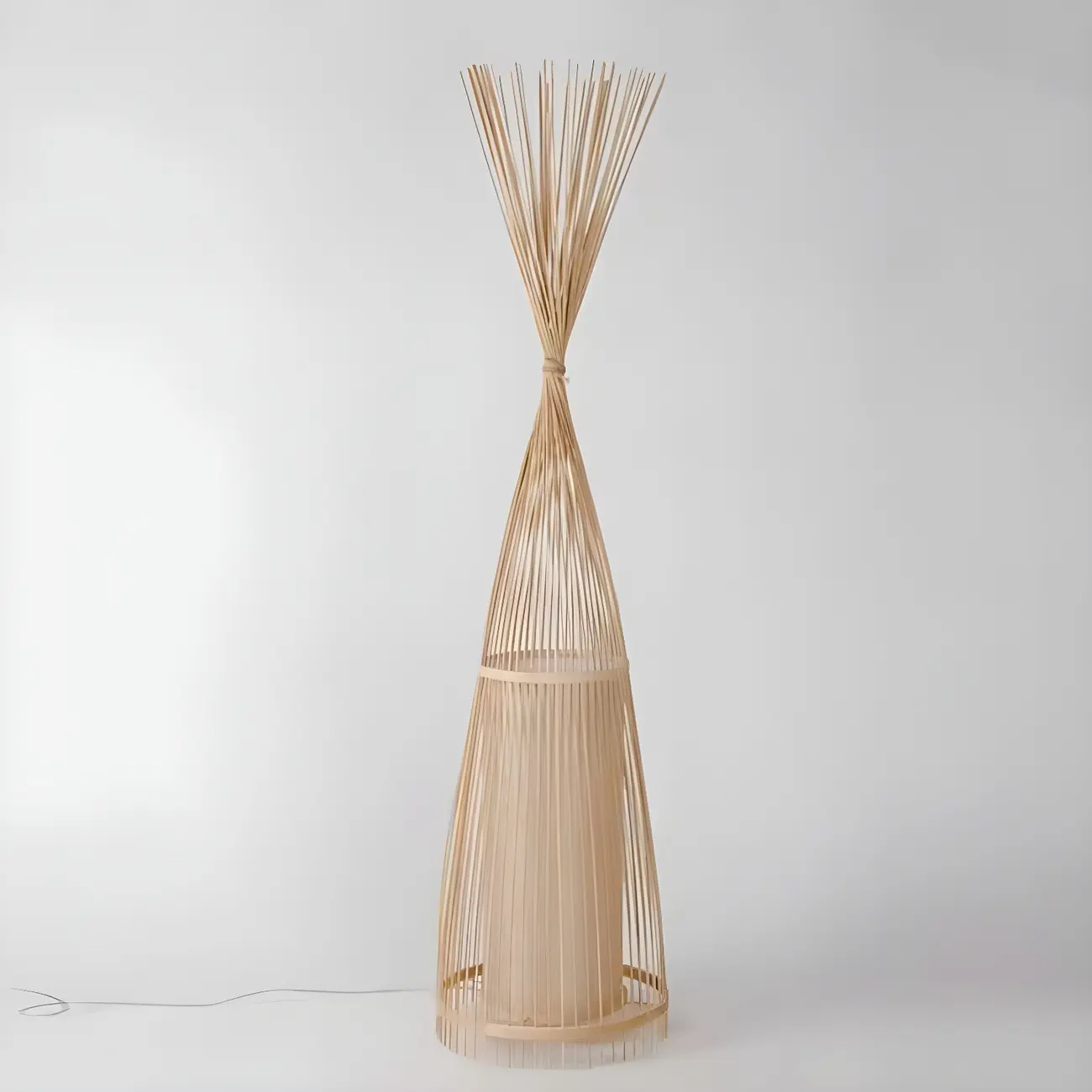 Rustic Bamboo Cover Oval Stand up Floor Lamp Shade for Living Room | homeyfad