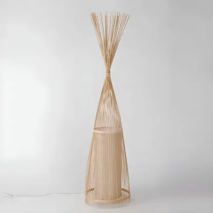 Rustic Bamboo Cover Oval Stand up Floor Lamp Shade for Living Room