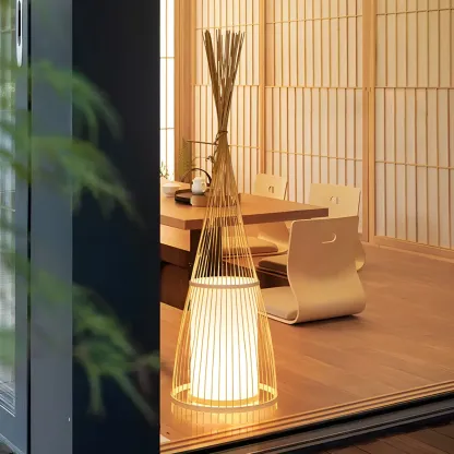 Rustic Bamboo Cover Oval Stand up Floor Lamp Shade for Living Room