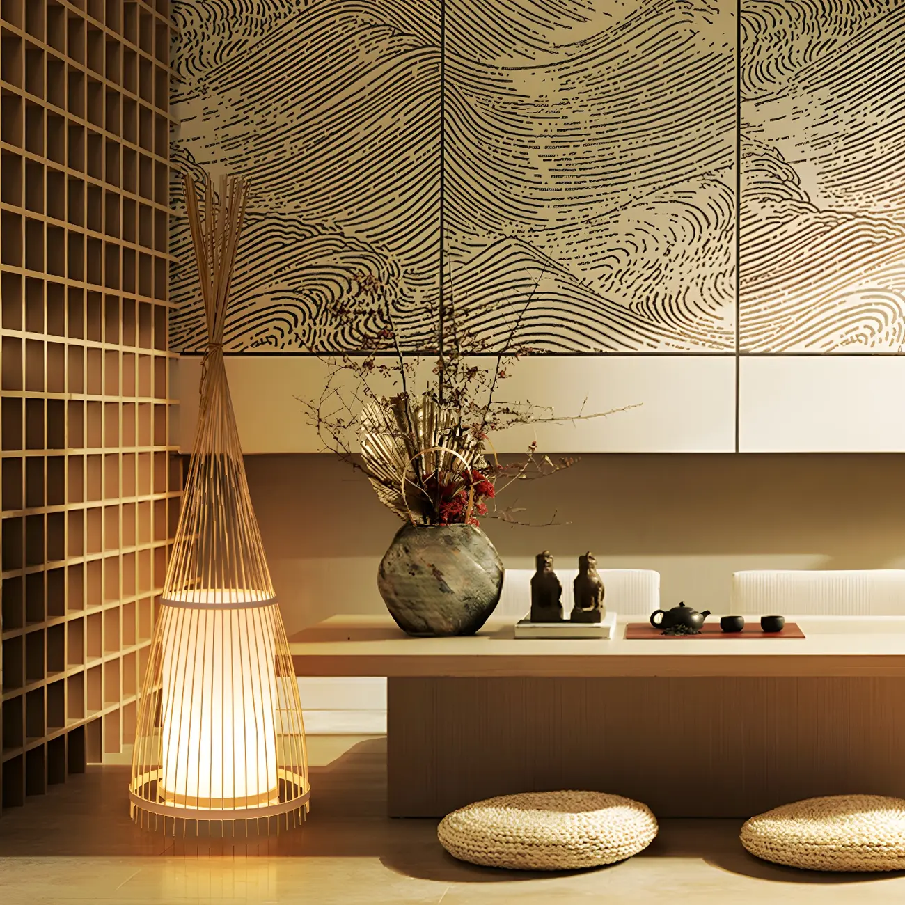 Rustic Bamboo Cover Oval Stand up Floor Lamp Shade for Living Room | homeyfad