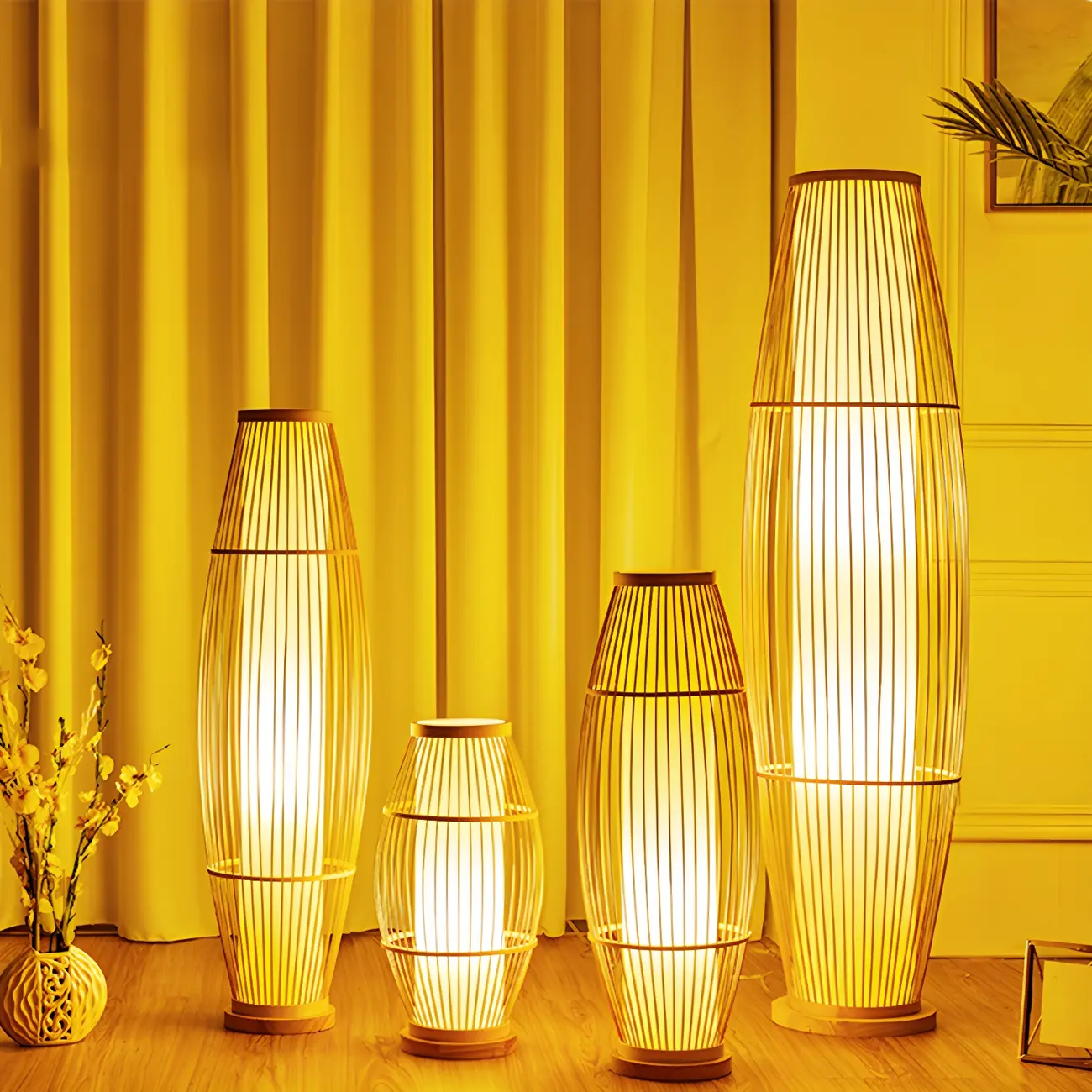 Rustic Bamboo Cover Oval Stand up Floor Lamp Shade for Living Room | homeyfad